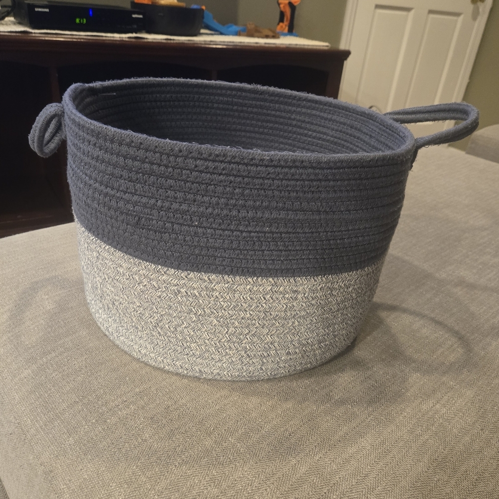 Two-Tone Gray Woven Storage Basket